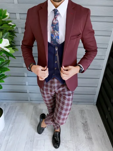 Sacou barbati slim fit grena B8768 55-3